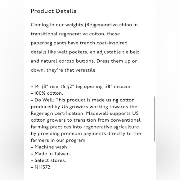 Paperbag Trench Trousers in (Re)generative Chino - Picture 3 of 3